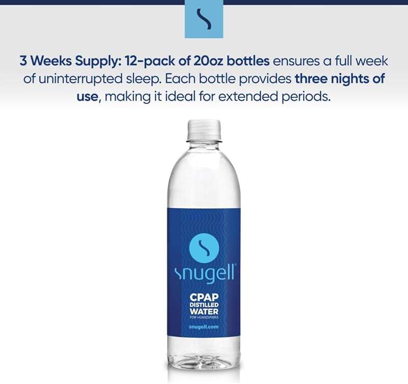 Snugell Bottled Distilled Water for CPAP Machines (12-Pack, 20 oz Each) – Ultra-Pure, BPA-Free, Travel-Friendly, and Convenient – Up to 24 Days Supply – Clean, Refreshing, Multi-Use – Made in the USA - Image 4