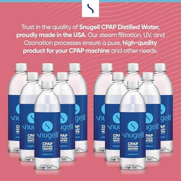 Snugell Bottled Distilled Water for CPAP Machines (12-Pack, 20 oz Each) – Ultra-Pure, BPA-Free, Travel-Friendly, and Convenient – Up to 24 Days Supply – Clean, Refreshing, Multi-Use – Made in the USA - Image 5