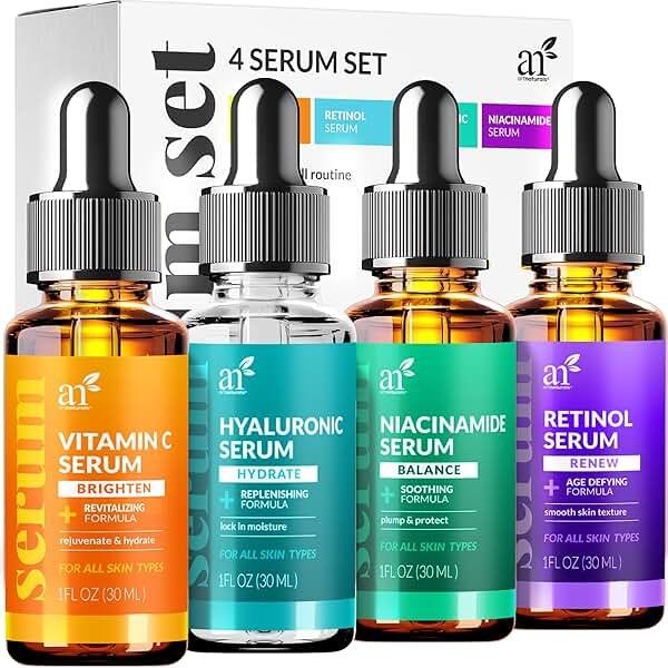Vitamin C Serum Skin Care 4-Piece Set: Includes Retinol, Hyaluronic Acid & Niacinamide – Anti-Aging, Skin Brightening, Hydrating, Wrinkle Reduction, Dark Spot Corrector – 3-Month Supply – artnaturals - Product Image