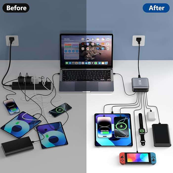350W USB Fast Charging Station, 8 Port USB C Multi Port Charger Block with PD 100W Fast Charging Station for Multiple Devices, USB Charger Block Compatible iPhone, Android Cell Phone, Tablet, iPad - Image 5