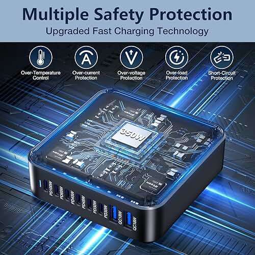 350W USB Fast Charging Station, 8 Port USB C Multi Port Charger Block with PD 100W Fast Charging Station for Multiple Devices, USB Charger Block Compatible iPhone, Android Cell Phone, Tablet, iPad - Image 7