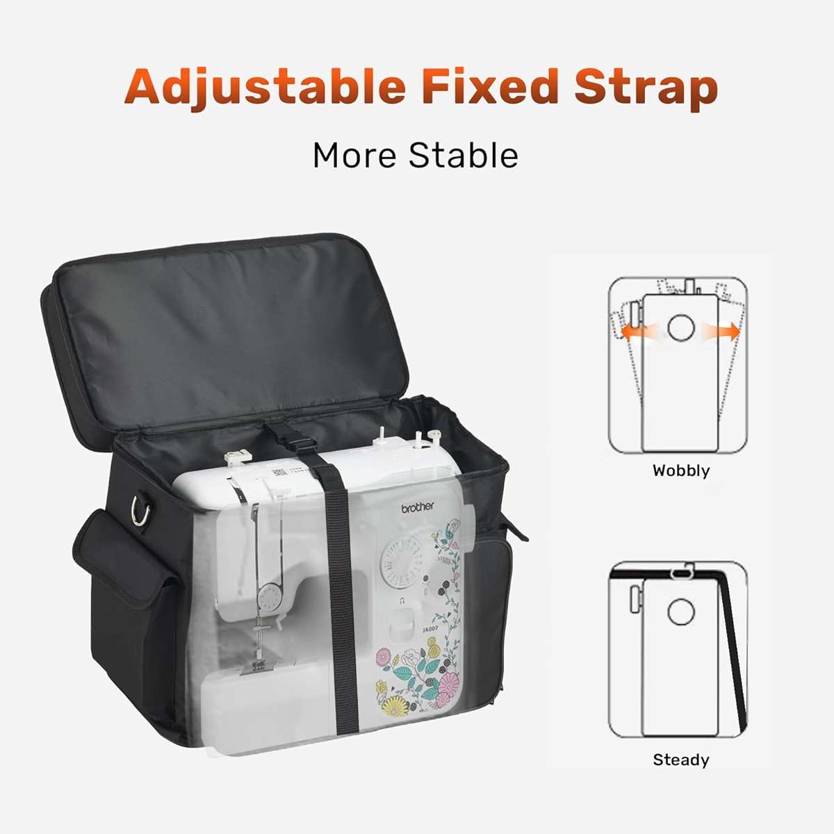 PENGDA 2 Layer Sewing Machine Case with Adjustable Shoulder Strap Sewing Machine Carrying Case Universal Tote Bag for Sewing Machine and Sewing Accessories Storage Black - Image 7