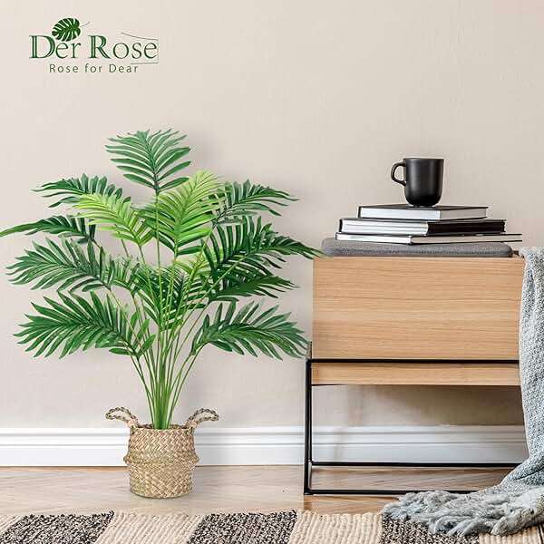Der Rose Fake Palm Tree 28Inch Faux Plant Potted Tall Fake Plant with Hand-Woven Baskets Artificial Tree for Indoor Outdoor Home Office Bedroom Porch Balcony Decor - Image 4