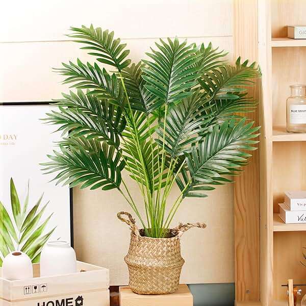 Der Rose Fake Palm Tree 28Inch Faux Plant Potted Tall Fake Plant with Hand-Woven Baskets Artificial Tree for Indoor Outdoor Home Office Bedroom Porch Balcony Decor - Image 5