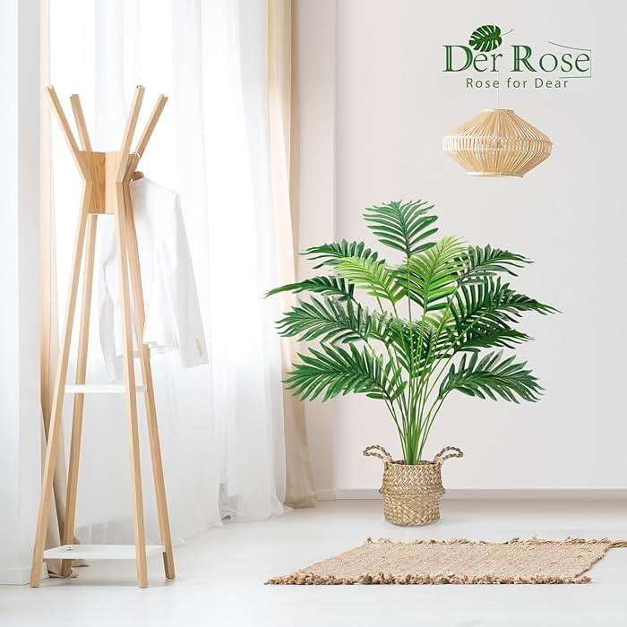 Der Rose Fake Palm Tree 28Inch Faux Plant Potted Tall Fake Plant with Hand-Woven Baskets Artificial Tree for Indoor Outdoor Home Office Bedroom Porch Balcony Decor - Image 6