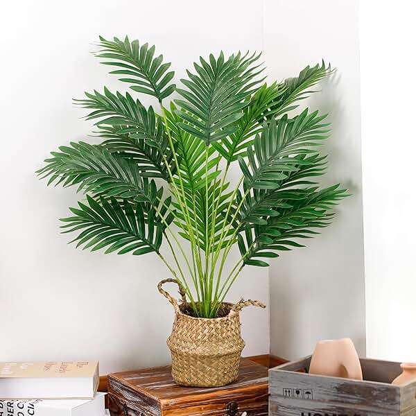 Der Rose Fake Palm Tree 28Inch Faux Plant Potted Tall Fake Plant with Hand-Woven Baskets Artificial Tree for Indoor Outdoor Home Office Bedroom Porch Balcony Decor - Image 8