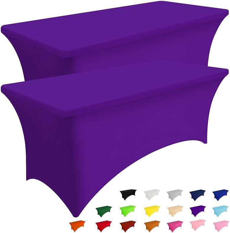 Smiry 2 Pack Spandex Table Cloth 6FT, Elastic Fitted Stretch Tablecloths for Rectangle Tables, Washable Table Cover for Outdoor, Wedding, Banquet & Parties (Purple, 72Lx30Wx30H Inch) - Image 1