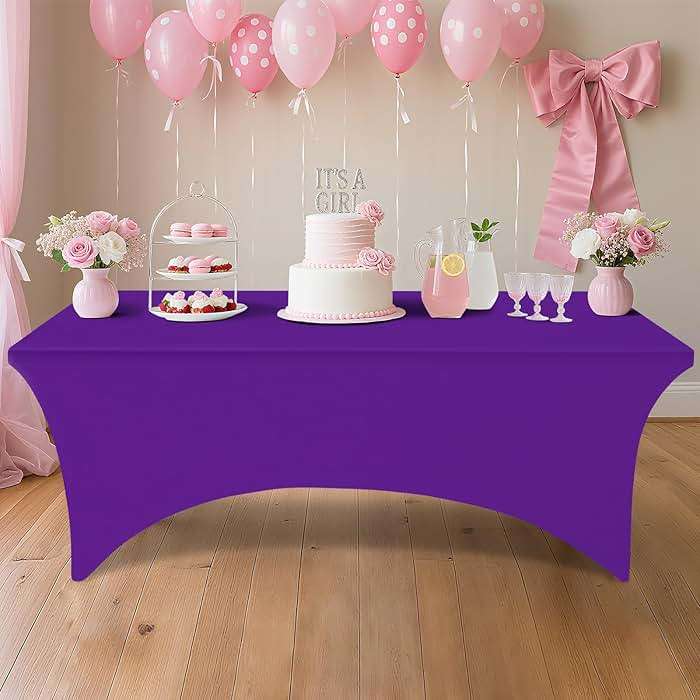 Smiry 2 Pack Spandex Table Cloth 6FT, Elastic Fitted Stretch Tablecloths for Rectangle Tables, Washable Table Cover for Outdoor, Wedding, Banquet & Parties (Purple, 72Lx30Wx30H Inch) - Image 2