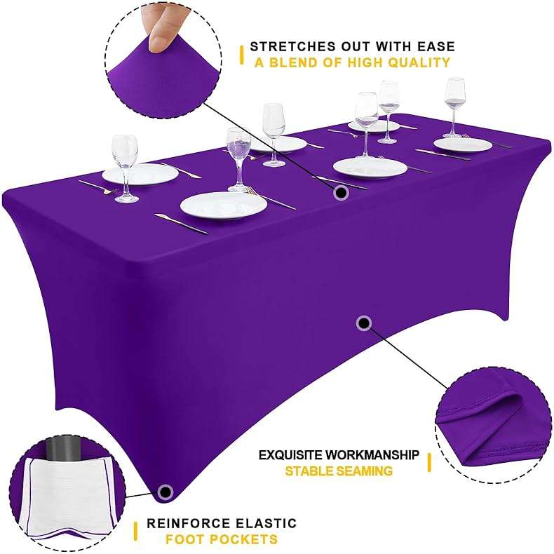 Smiry 2 Pack Spandex Table Cloth 6FT, Elastic Fitted Stretch Tablecloths for Rectangle Tables, Washable Table Cover for Outdoor, Wedding, Banquet & Parties (Purple, 72Lx30Wx30H Inch) - Image 4