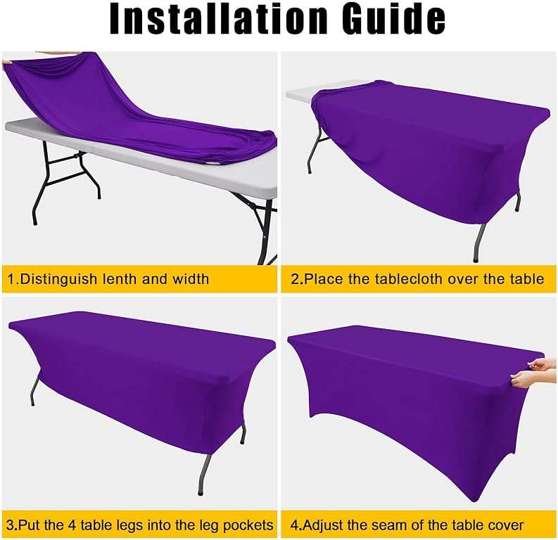 Smiry 2 Pack Spandex Table Cloth 6FT, Elastic Fitted Stretch Tablecloths for Rectangle Tables, Washable Table Cover for Outdoor, Wedding, Banquet & Parties (Purple, 72Lx30Wx30H Inch) - Image 7