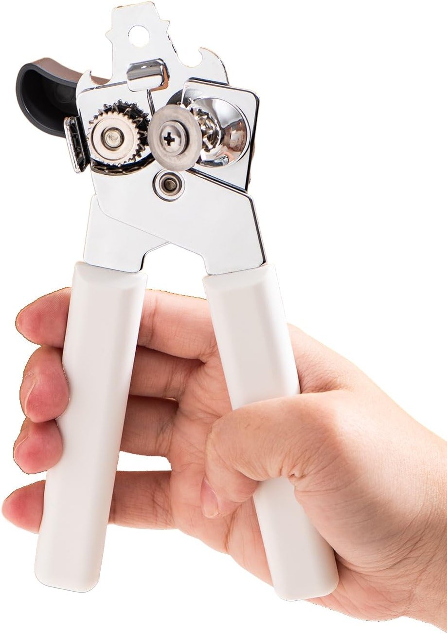 Can Opener Manual, Can Openers Hand Held with Comfort Anti-Slip Handles, Heavy Duty Stainless Steel Can Opener Smooth Edge and Bottle Openers, Easy Turn Can Openers for Seniors, Kitchen, White - Product Image
