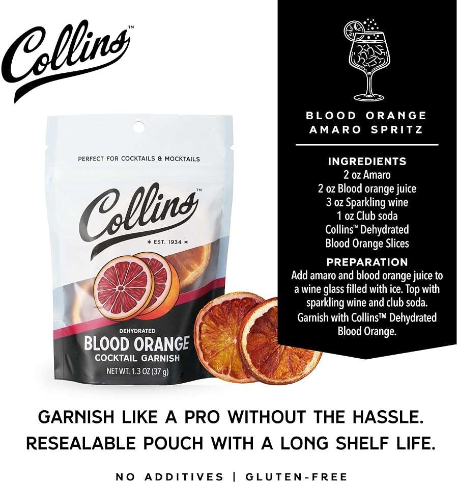 Collins Dehydrated Blood Orange Cocktail Garnish Slices, 1.3 oz – Perfect for Negronis, Margaritas, Mocktails & Desserts – Premium Drink & Food Garnish – 1.3 oz - Image 4