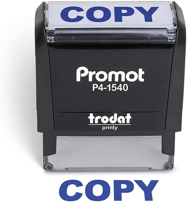 Promot Copy Stamp - Self-Inking Rubber Stamp with Blue Ink, Clear & Crisp Impression, Durable Office Stamp for Documents, Refillable Ink Pad, Ideal for Business, Office & Personal Use - Image 1