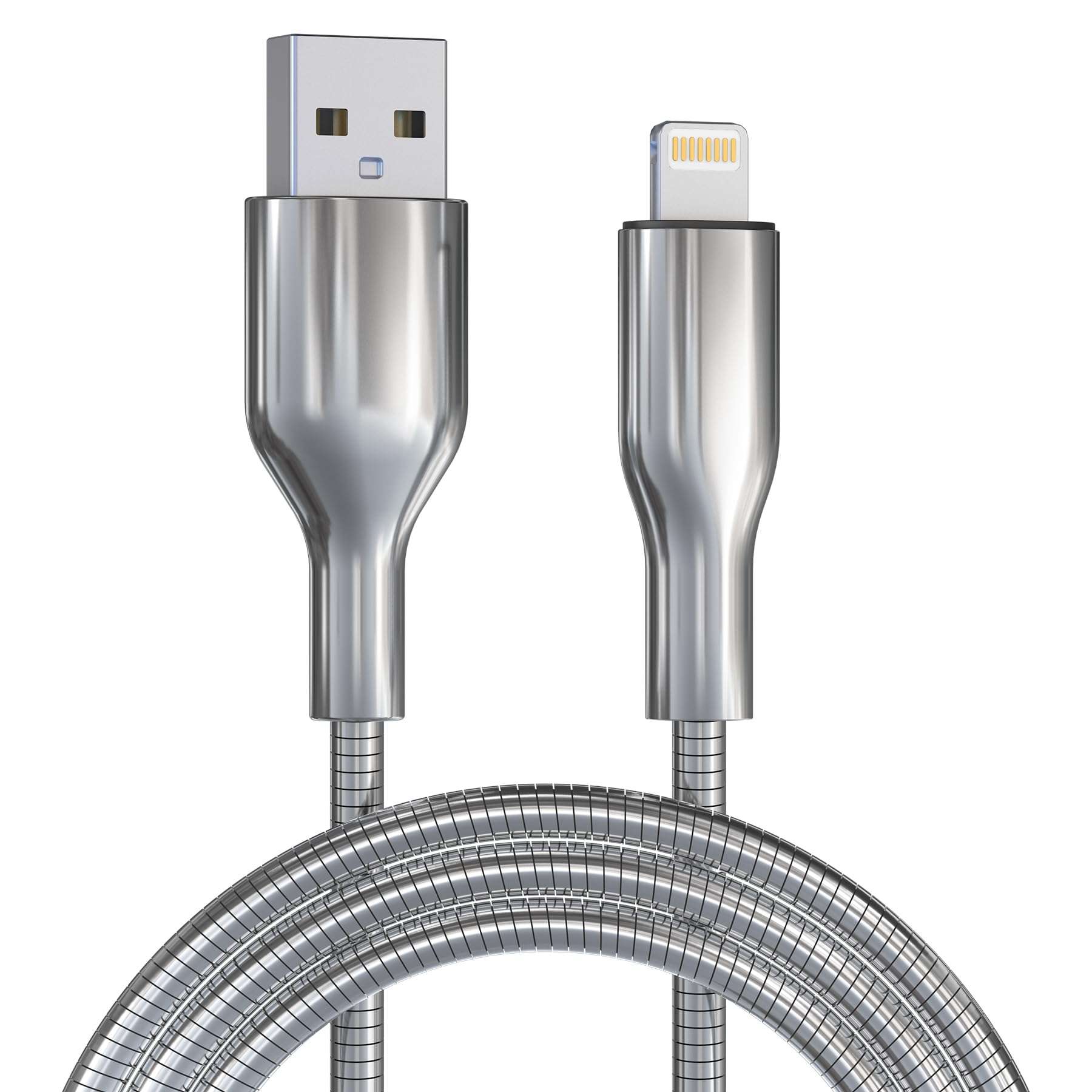 6FT Chew Proof iPhone Charger Cord - MFi Certified Silver Metal Braided USB to Lightning Cable, Metal Dog Cat Chew Proof iPhone Charging Cord with Data Transfer, for iPhone 14 13 12 11 X XS XR 8 7 6 5 - Image 1