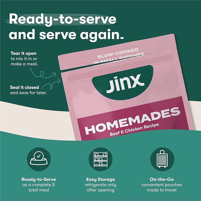 Jinx Beef & Chicken Grain Free Wet Dog Food Pouches, Meal or Dog Food Topper Mix-in, Made with Real Beef & Chicken, Bone Broth, No Fillers - Puppy, Adult, Senior, 9oz, 6 Pack - Image 5