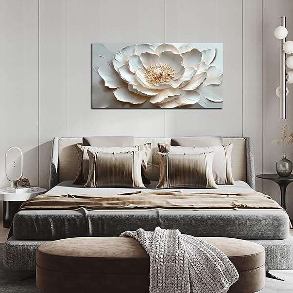 WDHCG Flower Art Wall Decor for Living Room - White/Pink/Beige Canvas Wall Art for Office - Modern Wall Decor for Bedroom Women Size 20 x 40 Inch - Image 2