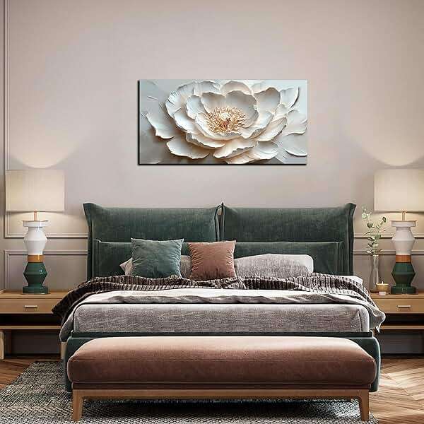 WDHCG Flower Art Wall Decor for Living Room - White/Pink/Beige Canvas Wall Art for Office - Modern Wall Decor for Bedroom Women Size 20 x 40 Inch - Image 3