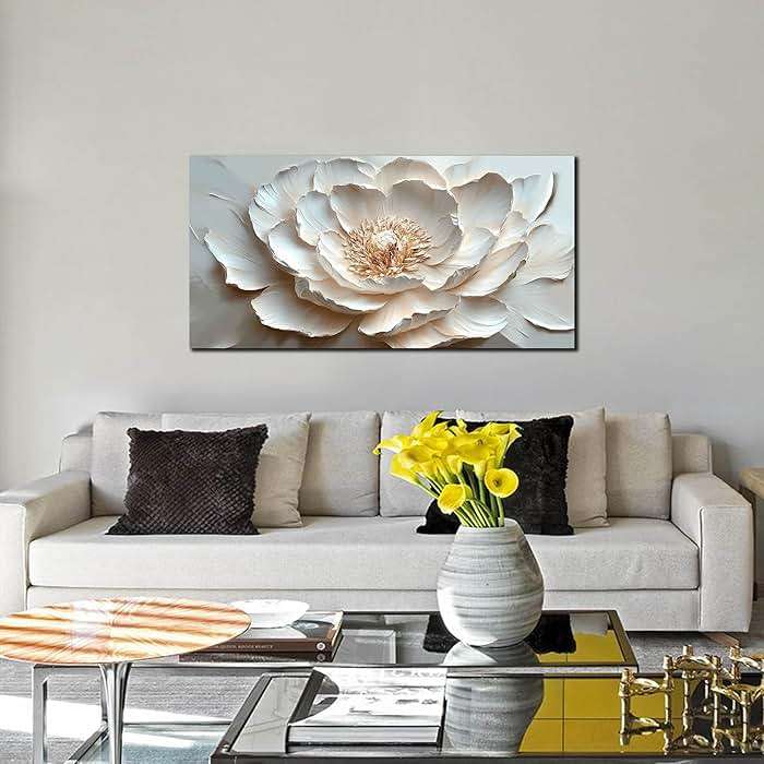 WDHCG Flower Art Wall Decor for Living Room - White/Pink/Beige Canvas Wall Art for Office - Modern Wall Decor for Bedroom Women Size 20 x 40 Inch - Image 5