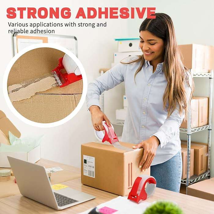 BFHKXW 2 Rolls Clear Packing Tape with 2 refillable Dispenser, Heavy Duty Packaging Tape 1.88 Inches x 55 Yards, Strong Adhesive Packaging Tape for Moving Boxes, Shipping, Mailing, Office and Storage - Image 3