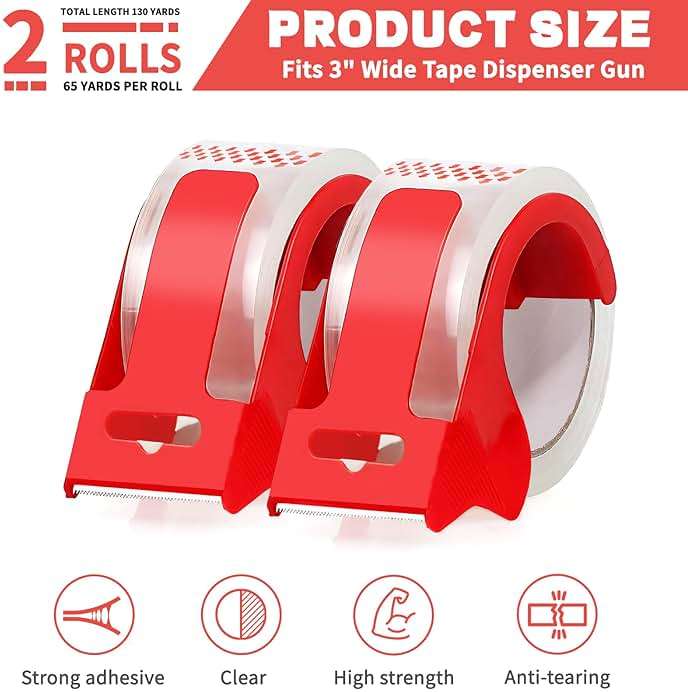 BFHKXW 2 Rolls Clear Packing Tape with 2 refillable Dispenser, Heavy Duty Packaging Tape 1.88 Inches x 55 Yards, Strong Adhesive Packaging Tape for Moving Boxes, Shipping, Mailing, Office and Storage - Image 6