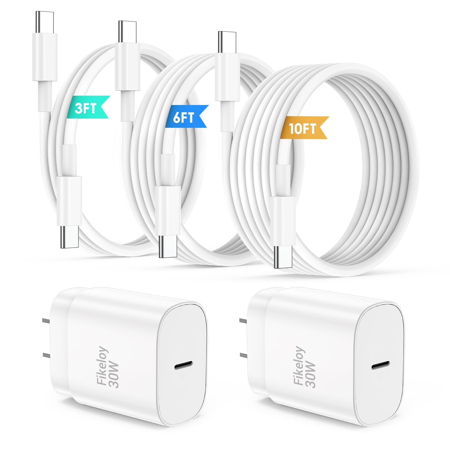 iPhone 17 16 Pro Max Charger Fast Charging USB C Charger Block, 30W USB-C Chargers with 3/6/10FT Type C Fast Charging Long Cable Cord for iPhone 17 16 15 Pro/Pro Max/Plus Series/iPad GalaxyS25/S24 - Product Image