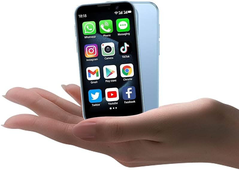 soyes Mini Phone World's Smallest 3.0" HD Touch Screen Mini Smartphone Unlocked Android Compact Mobile Phone for Kids &Students Cell Phone wih Quad-Core Dual SLM Face lD2GB+16GB Blue - Product Image