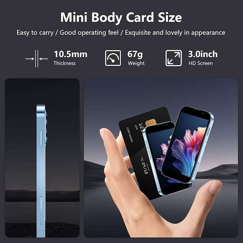 soyes Mini Phone World's Smallest 3.0" HD Touch Screen Mini Smartphone Unlocked Android Compact Mobile Phone for Kids &Students Cell Phone wih Quad-Core Dual SLM Face lD2GB+16GB Blue - Image 3