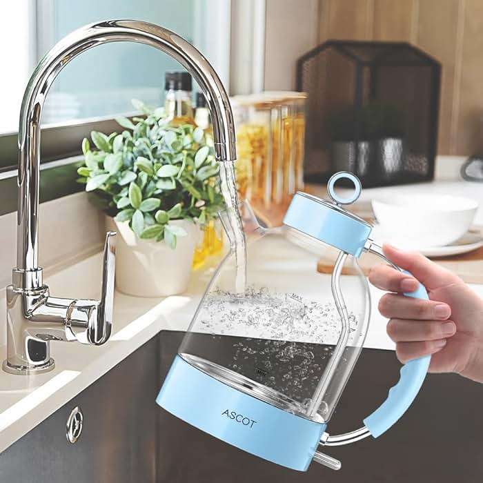 ASCOT Electric Kettle, Glass Electric Tea Kettle Gifts for Men/Women/Family 1.6L 1500W Borosilicate Glass Tea Heater, with Auto Shut-Off and Boil-Dry Protection (Blue) - Image 2