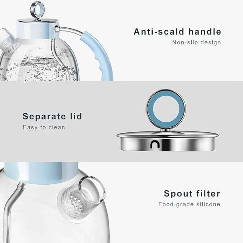 ASCOT Electric Kettle, Glass Electric Tea Kettle Gifts for Men/Women/Family 1.6L 1500W Borosilicate Glass Tea Heater, with Auto Shut-Off and Boil-Dry Protection (Blue) - Image 3