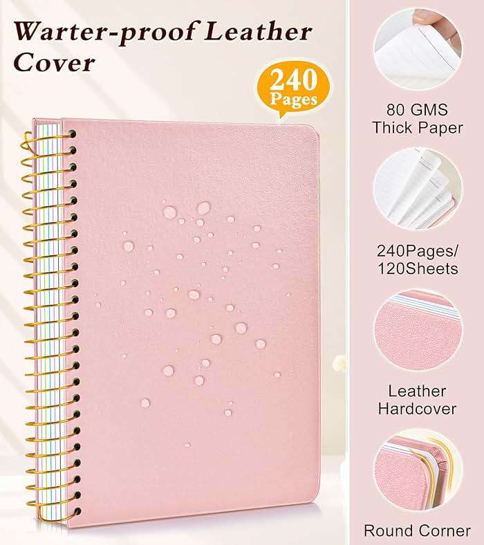 5 Subject Notebook College Ruled 240 Pages, A5(5.8"x8.3") Hardcover Spiral Notebook with Removable Pocket Dividers Tabs, Lined Spiral Journal Notebook for Women, Notebooks for Work School Note taking Pink - Image 6