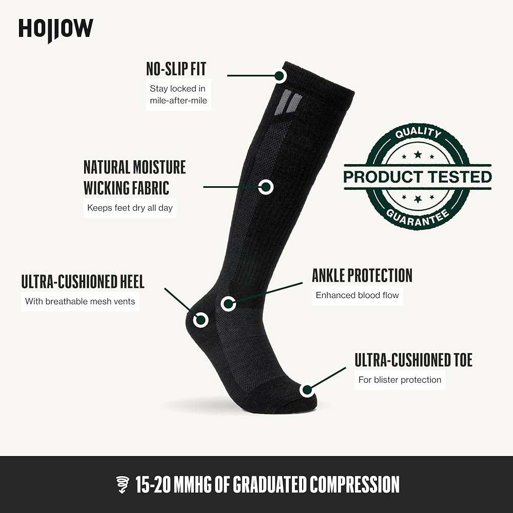HOLLOW Alpaca Compression Socks for Women & Men Standard & Wide, 15-20 mmHg, Circulation Support, Moisture Wicking, Knee High - Image 3