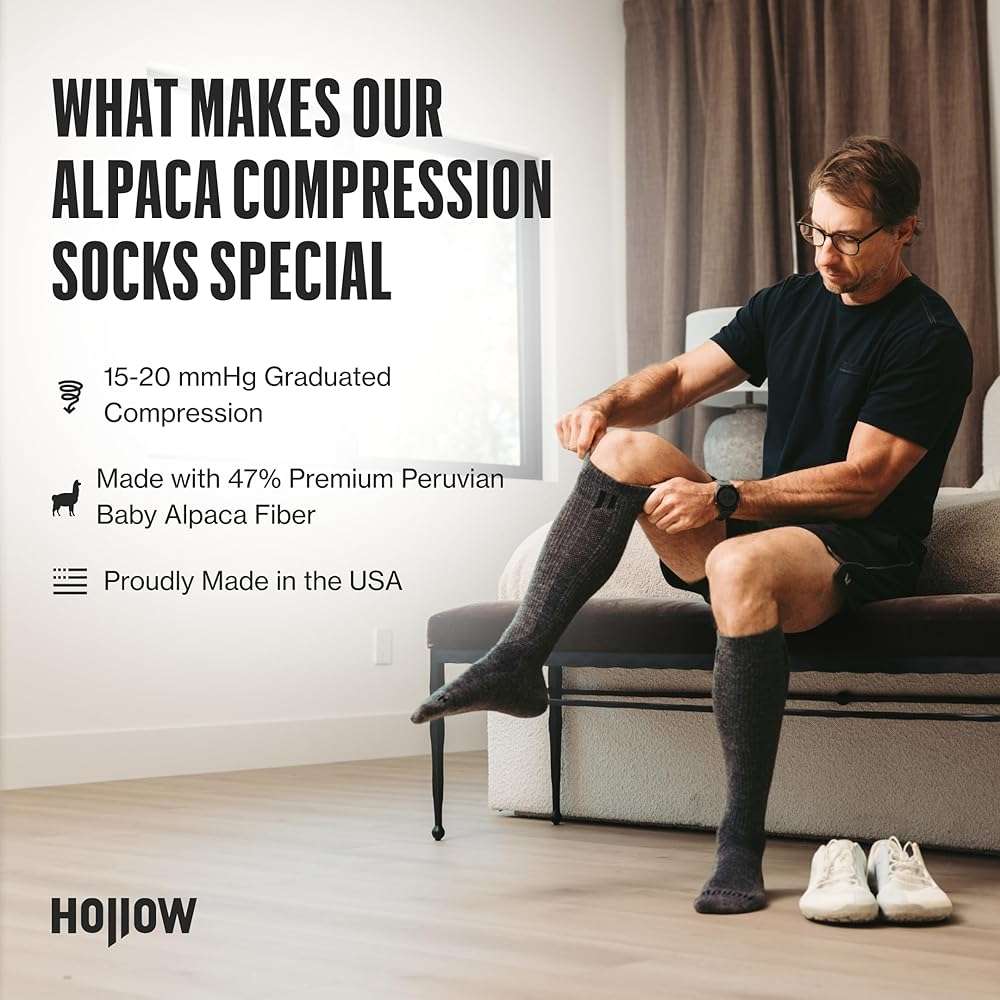HOLLOW Alpaca Compression Socks for Women & Men Standard & Wide, 15-20 mmHg, Circulation Support, Moisture Wicking, Knee High - Image 4