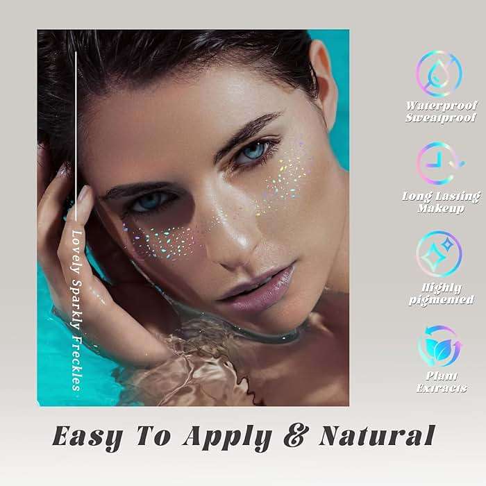 HOSAILY 6 pcs Holographic Glitter Freckles Face Tattoo, Waterproof Sparkle Body Glitter Speckles Patches for Women, Cute Star Glitter Stickers Temporary Tattoo Makeup Accessories for Festival Rave - Image 5