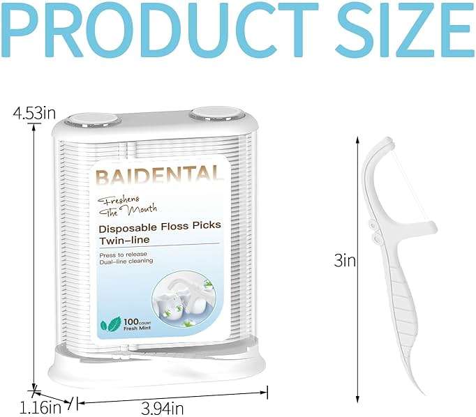 BAIDENTAL Dental Floss Dispenser with 100 Count Mint Flavored, Floss Picks Dual Line Design ,Oral Care Tools for Fresh Breath and Healthy Gums - Image 7