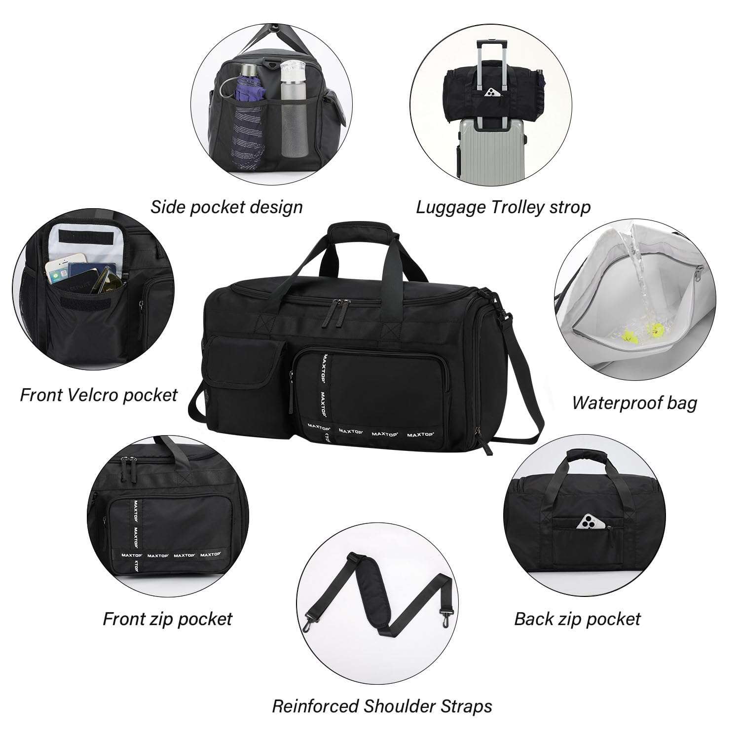 MAXTOP Gym Bag for Women Men Travel Duffle Bag Large Capacity Carry On Weekender Overnight Bag With Shoe Compartment Gym Tote Dry Wet Separation Duffel Bag for Travel - Image 5