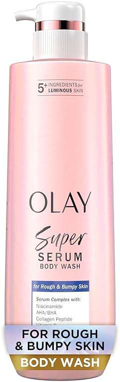 Olay Super Serum Body Wash for Rough & Bumpy Skin, Hydrating & Renewing Serum Complex with Exfoliating Minerals for Luminous Skin, 18.5 fl oz - Image 1
