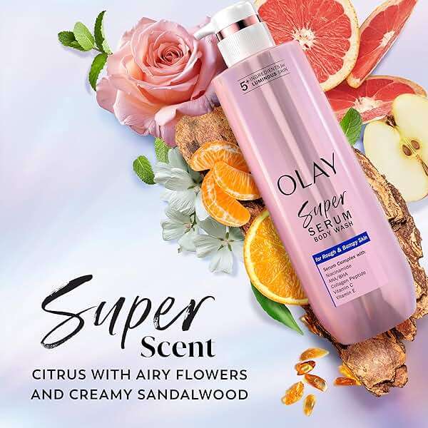 Olay Super Serum Body Wash for Rough & Bumpy Skin, Hydrating & Renewing Serum Complex with Exfoliating Minerals for Luminous Skin, 18.5 fl oz - Image 8