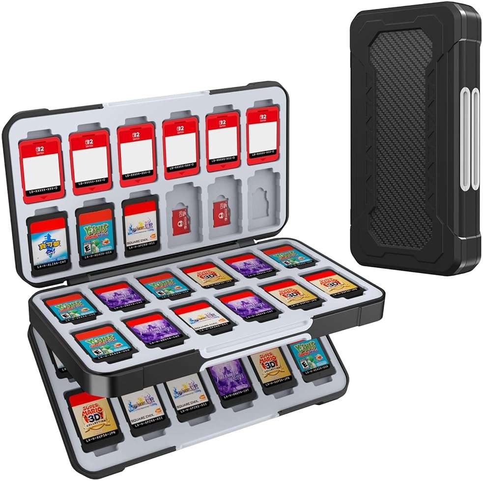 HEIYING Switch Game Case for Nintendo Switch 2/OLED, Portable Travel Carry Storage Case with 48 Game Card Slots and 24 Micro SD Cards Slots - Image 1