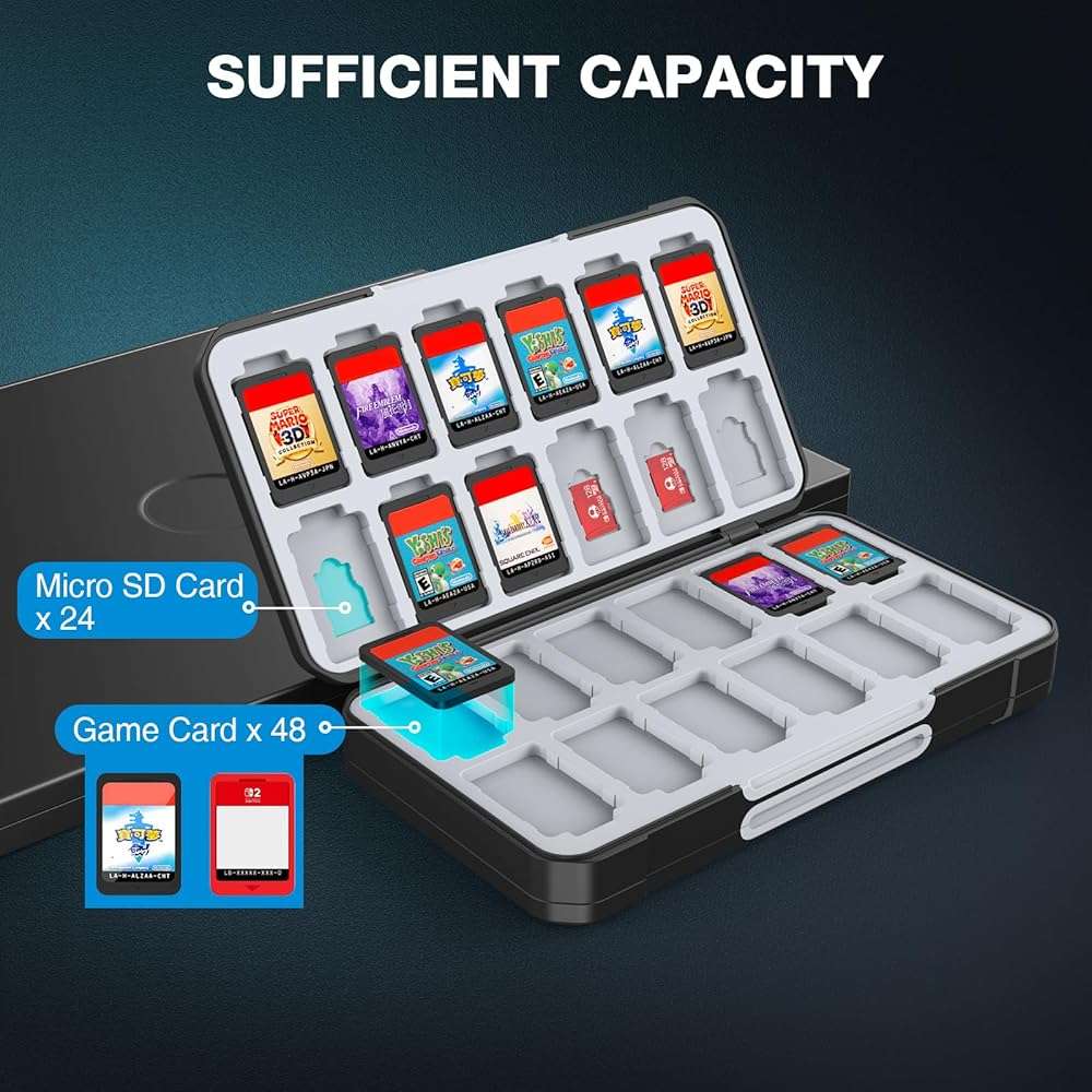 HEIYING Switch Game Case for Nintendo Switch 2/OLED, Portable Travel Carry Storage Case with 48 Game Card Slots and 24 Micro SD Cards Slots - Image 2