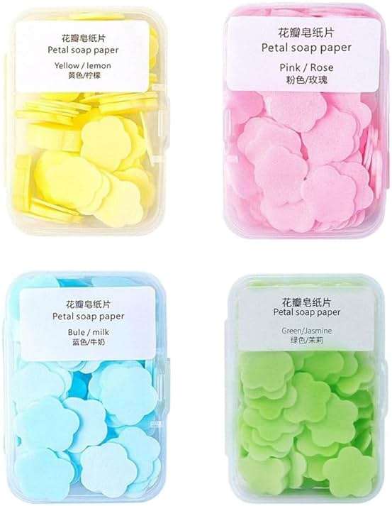 Zenarao Paper Soap, 4 Different Scented Mini Fresh Portable Disposable Petal Hand Wash Sheets, Dissolvable Hand Bath Soap, Suitable for Outdoor, Travel, Camping, 4 Boxes (Approx 400 Sheets) - Image 1