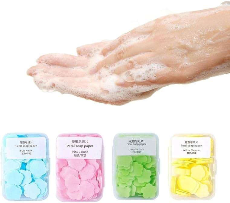 Zenarao Paper Soap, 4 Different Scented Mini Fresh Portable Disposable Petal Hand Wash Sheets, Dissolvable Hand Bath Soap, Suitable for Outdoor, Travel, Camping, 4 Boxes (Approx 400 Sheets) - Image 3