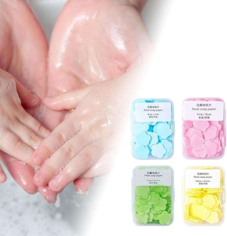 Zenarao Paper Soap, 4 Different Scented Mini Fresh Portable Disposable Petal Hand Wash Sheets, Dissolvable Hand Bath Soap, Suitable for Outdoor, Travel, Camping, 4 Boxes (Approx 400 Sheets) - Image 4