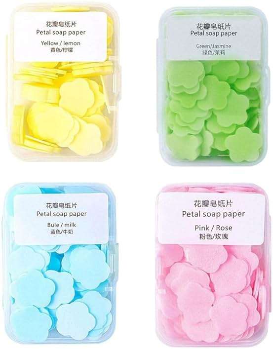 Zenarao Paper Soap, 4 Different Scented Mini Fresh Portable Disposable Petal Hand Wash Sheets, Dissolvable Hand Bath Soap, Suitable for Outdoor, Travel, Camping, 4 Boxes (Approx 400 Sheets) - Image 6