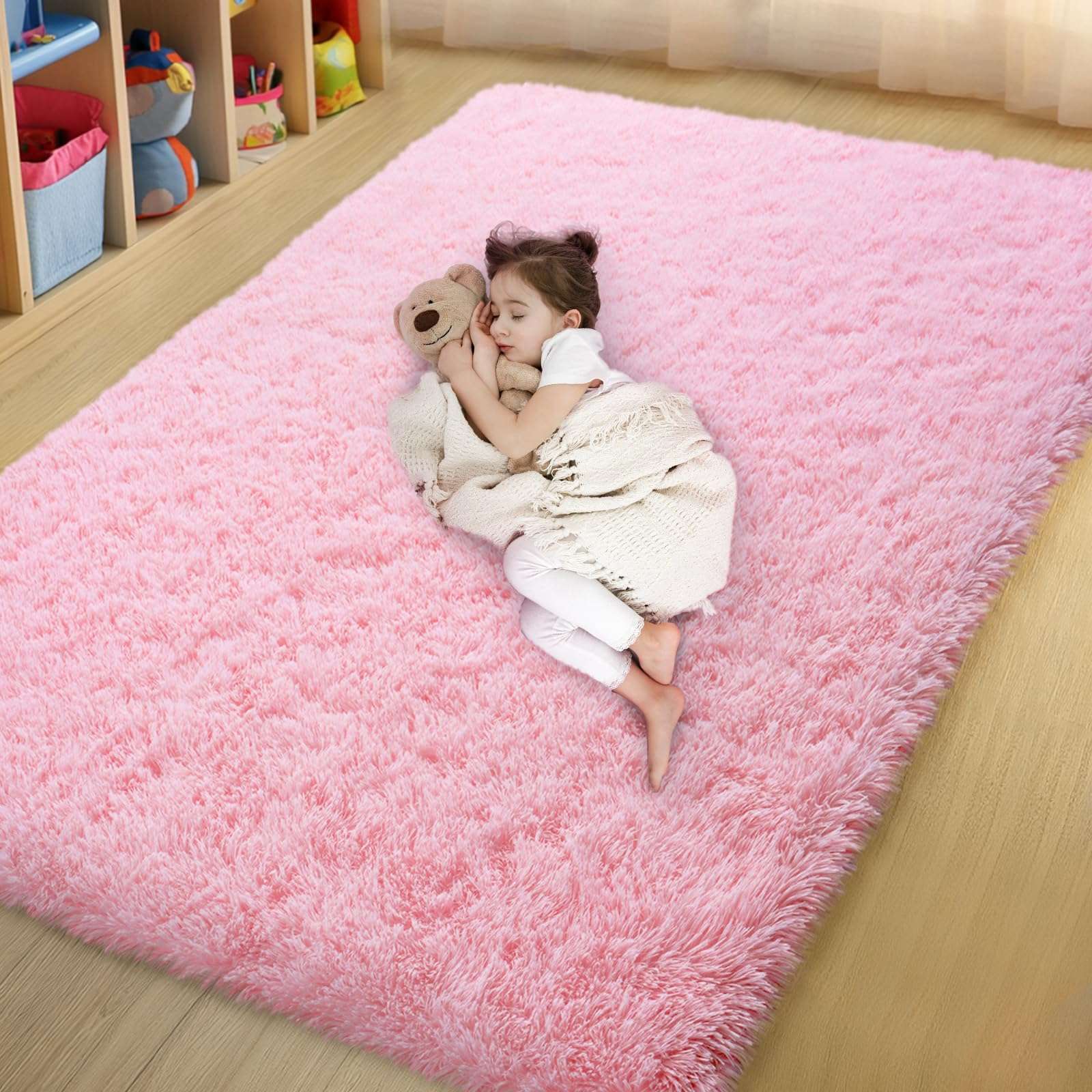 qulint Pink Area Rugs for Bedroom, 4x6 Fluffy Soft Kids Rugs for Girls Shag Carpet for Living Room, Small Fuzzy Plush Shaggy Alfombras for Nursery Dorm Room Home Decor (4ft x 6ft, Pink) - Image 1