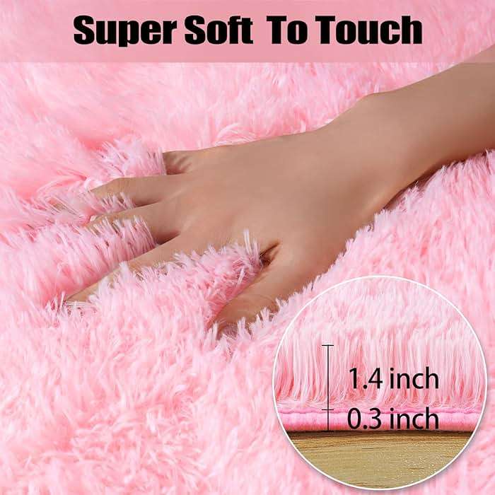 qulint Pink Area Rugs for Bedroom, 4x6 Fluffy Soft Kids Rugs for Girls Shag Carpet for Living Room, Small Fuzzy Plush Shaggy Alfombras for Nursery Dorm Room Home Decor (4ft x 6ft, Pink) - Image 2