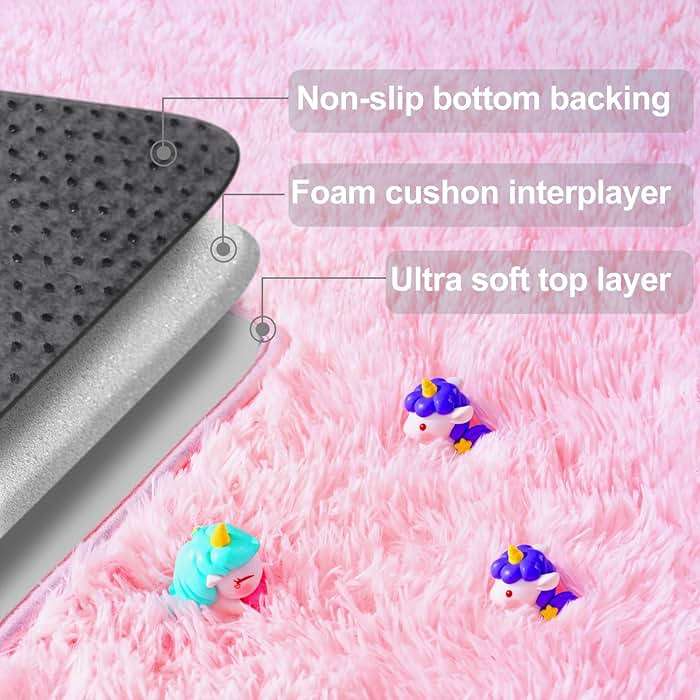 qulint Pink Area Rugs for Bedroom, 4x6 Fluffy Soft Kids Rugs for Girls Shag Carpet for Living Room, Small Fuzzy Plush Shaggy Alfombras for Nursery Dorm Room Home Decor (4ft x 6ft, Pink) - Image 6