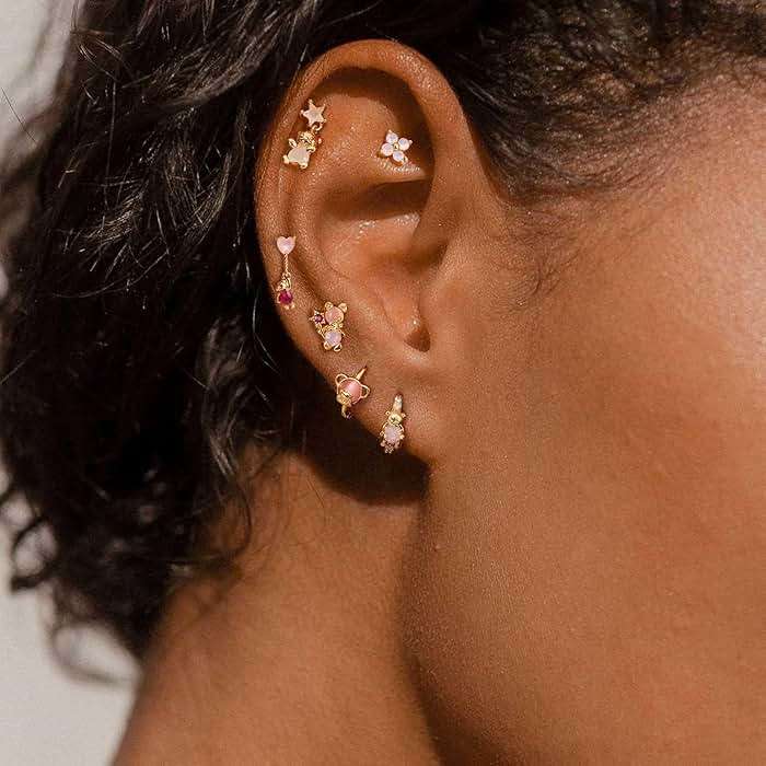 Sterling Silver Earrings for Women - Hypoallergenic Cartilage Earrings Dainty 14K Gold Plated Stud Huggie Hoop Earrings Dangle Chain Earrings Gold Plated Jewelry - Image 5