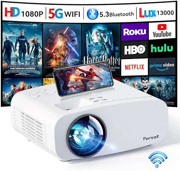 Projector with WiFi and Bluetooth, Pericat 4K Supported Native 1080P Projector, Portable Movie Outdoor Projector for Home Theater, Mini Projector Compatible with PC, HDMI, USB, TV Stick, PS5 - Image 1