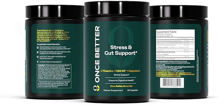 Once Better™️ Stress & Gut Support Supplement – Ashwagandha KSM-66®, L-Theanine, Magnesium Glycinate, Probiotics & Inulin for Digestive Health & Stress Relief – 60 Capsules - Men & Women - Image 8