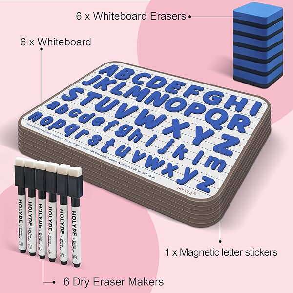 Dry Erase Boards 6 Pack, Double Sided Magnetic Small Whiteboards with Lines for Kids, Students, Teacher & Classroom Pack, Including 52 Pcs Alphabet Letters for Preschool Spelling - Image 4